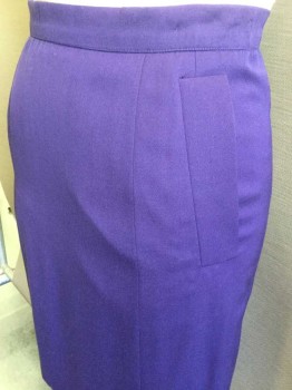 Womens, Skirt, Knee Length, YSL, Purple, Wool, Solid, W 29, Pencil Skirt, 1-1/4" Waistband, 2 Hidden Vertical Slant Pockets