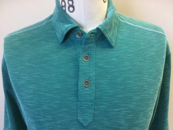 TOMMY BAHAMA, Green, Teal Green, Mint Green, Baby Blue, Cotton, Lycra, Heathered, Heather Green, Mint, Teal Green with Baby Blue Stitches at Shoulder, Collar Attached, 3 Metal Button Front, Short Sleeves