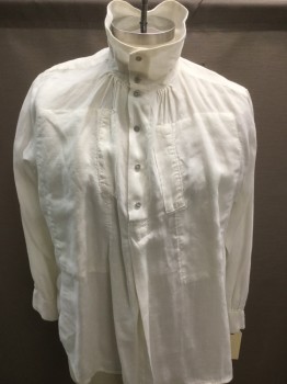 Mens, Historical Fiction Shirt, MTO, White, Linen, Solid, XL, Pullover, Button Front, Long Sleeves, High Collar, 2 Chest Pockets,