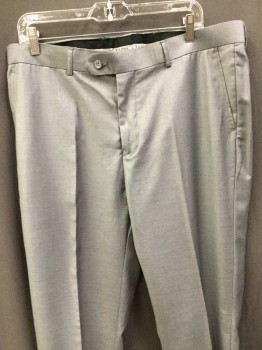 TAZIO, Gray, Wool, Solid, Flat Front, Belt Loops, Button Tab, 4 Pockets,