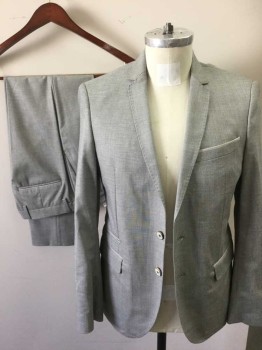 Mens, Suit, Jacket, ZARA MAN, Gray, Viscose, Polyester, 38R, Single Breasted, 2 Buttons,  4 Pockets, 2 Color Weave of Black and White to Make the Gray, Taupe Pocket Details