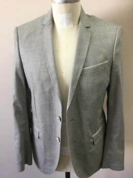 Mens, Suit, Jacket, ZARA MAN, Gray, Viscose, Polyester, 38R, Single Breasted, 2 Buttons,  4 Pockets, 2 Color Weave of Black and White to Make the Gray, Taupe Pocket Details