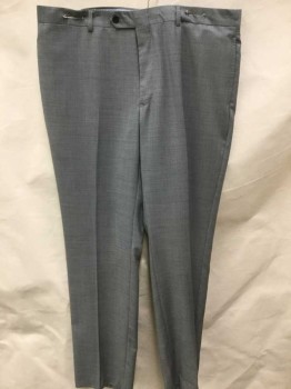 TOMMY HILFIGER , Heather Gray, Wool, Heathered, Heather Gay Micro Woven, Flat Front, Zip Front, 1 Black Button at Waistband Front Center