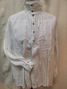 FOX 10, Cream, Linen, Solid, (DOUBLE) Cream, Collar Attached with 2 Buttons, 4 Gray Button Front, Long Sleeves,