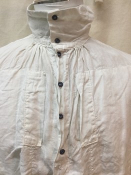 Mens, Historical Fiction Shirt, FOX 10, Cream, Linen, Solid, 36, 17, (DOUBLE) Cream, Collar Attached with 2 Buttons, 4 Gray Button Front, Long Sleeves,