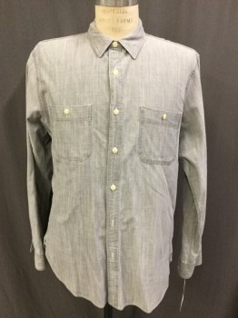 Mens, Casual Shirt, J CREW, Gray, Cotton, Heathered, L, Button Front, Long Sleeves, 2 Pockets,