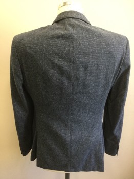 Mens, Sportcoat/Blazer, HUGO BOSS, Blue, Navy Blue, Lt Gray, Silk, Wool, Check , Speckled, 44R, Single Breasted, 2 Buttons,  3 Pockets, Notched Lapel,