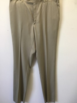 ZINOTTO, Khaki Brown, Polyester, Solid, Flat Front, Slit Pockets, (Missing Label)