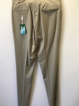 ZINOTTO, Khaki Brown, Polyester, Solid, Flat Front, Slit Pockets, (Missing Label)
