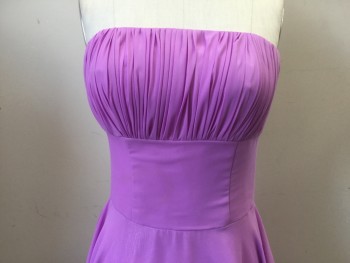 Womens, Cocktail Dress, N/L, Lilac Purple, Polyester, Solid, 2, Poly Chiffon, Strapless Dress. Self Pleated Bustline and Back, Flared Skirt Stitched to Fitted High Waist Band, Zipper Center Back,