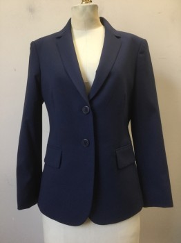 Womens, Blazer, THEORY, Navy Blue, Wool, Elastane, Solid, 4, Navy, 2 Buttons,  Notched Lapel, Collar Attached, 2 Pockets,