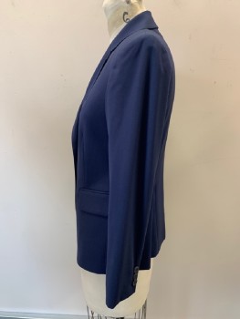Womens, Blazer, THEORY, Navy Blue, Wool, Elastane, Solid, 4, Navy, 2 Buttons,  Notched Lapel, Collar Attached, 2 Pockets,