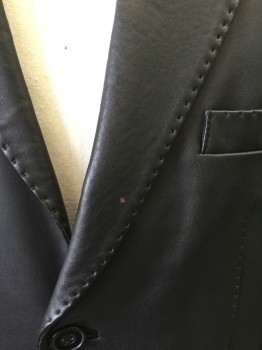 Mens, Leather Jacket, VINTAGE LEATHER, Black, Leather, Solid, 40, M, Blazer, SB., NL, Hand Picked Collar/Lapel, 3 Pckts, 2 Btns, **Red Dot on Lapel**