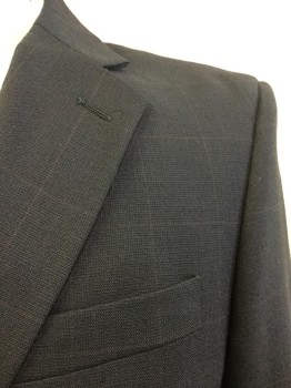 VERSINI, Navy Blue, Brown, Wool, Geometric, Plaid-  Windowpane, Jacket, Navy Tiny Self Square  with Faint Brown Window Pane, Navy Lining, Notched Lapel, Single Breasted, 2 Button Front, 3 Pockets, Long Sleeves, with Matching Pants