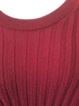 Womens, Pullover, RO, Wine Red, Wool, Solid, XS, Crew Neck, Rib Knit, Long Sleeves,