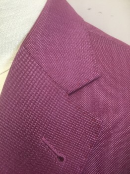 DAVID DONAHUE, Purple, Wool, Birds Eye Weave, Berry Pinkish-Purple Hue with Dotted Weave, Single Breasted, Notched Lapel, 2 Buttons, 3 Pockets Including 2 Large Patch Pockets at Hips,  Hand Picked Stitching at Lapel, Gray Lining