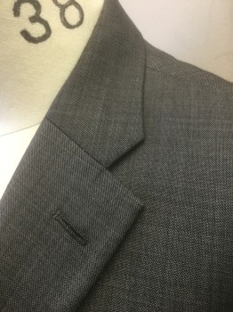 TOMMY HILFIGER, Gray, Wool, Solid, Single Breasted, Notched Lapel, 2 Buttons,  3 Pockets, Black and White Tiny Checked Lining, Slim Fit