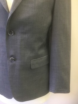 TOMMY HILFIGER, Gray, Wool, Solid, Single Breasted, Notched Lapel, 2 Buttons,  3 Pockets, Black and White Tiny Checked Lining, Slim Fit