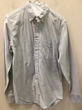 J CREW, Lt Gray, Cotton, Solid, Button Down Collar, Long Sleeves, Button Front, Oxford Shirt
