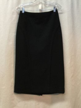 JAEGER, Black, Polyester, Viscose, Solid, Pencil Skirt with Curved Seams, Hem Below Knee, Center Back Zipper