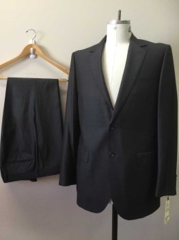 Mens, Suit, Jacket, MATTARAZI UOMO, Black, Charcoal Gray, Silk, Wool, Solid, 42R, Single Breasted, 2 Buttons,  3 Pockets, Top Stitch,