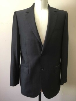 Mens, Suit, Jacket, MATTARAZI UOMO, Black, Charcoal Gray, Silk, Wool, Solid, 42R, Single Breasted, 2 Buttons,  3 Pockets, Top Stitch,