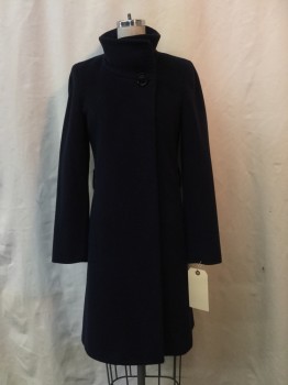 CYNZIA ROCCA , Navy Blue, Wool, Solid, Navy, Button Front, Collar Stand