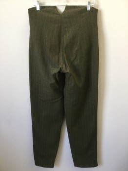 MTO, Moss Green, Rust Orange, Wool, Stripes, Button Fly, 2 Pockets, High Waisted, Suspender Buttons,