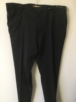 KENNETH COLE, Black, Wool, Solid, Flat Front, Slit Pockets, Zip Fly, Creased Legs