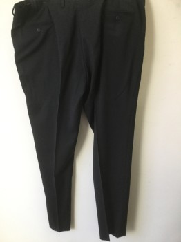 KENNETH COLE, Black, Wool, Solid, Flat Front, Slit Pockets, Zip Fly, Creased Legs