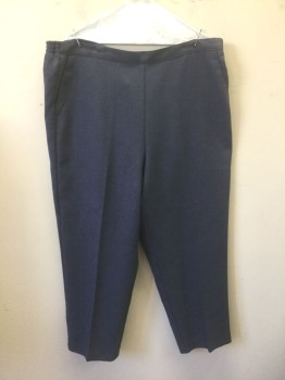 ALFRED DUNNER, Slate Blue, Polyester, Solid, Elastic Waist in Back, 1" Wide Self Waistband in Front, Straight Leg, 2 Side Pockets, Creased Leg