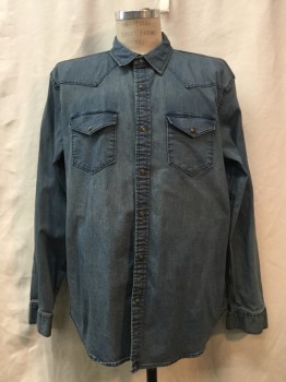 Mens, Western, OLD NAVY, Denim Blue, Cotton, Polyester, Solid, XL, Snap Front, Collar Attached, 2 Pockets, Long Sleeves, Doubles,