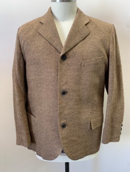 SIAM COSTUMES MTO, Brown, Beige, Wool, 2 Color Weave, Single Breasted, 3 Buttons, Notched Lapel, 3 Pockets, Made To Order