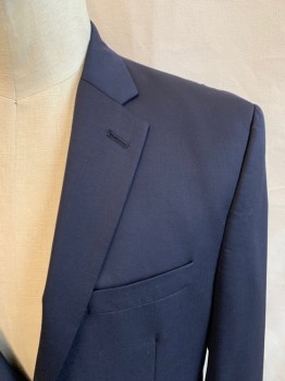 Mens, Suit, Jacket, LAUREN RALPH LAUREN, Midnight Blue, Wool, Solid, 46L, Single Breasted, Collar Attached, Notched Lapel, 3 Pockets, 2 Buttons