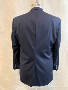 Mens, Suit, Jacket, LAUREN RALPH LAUREN, Midnight Blue, Wool, Solid, 46L, Single Breasted, Collar Attached, Notched Lapel, 3 Pockets, 2 Buttons