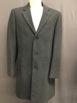 Mens, Coat, Overcoat, NAUTICA, Charcoal Gray, Wool, Herringbone, 42, Notched Lapel, 3 Button Front, Slit Pockets