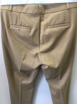 BANANA REPUBLIC, Camel Brown, Polyester, Viscose, Solid, Flat Front, Twill Weave,  Belt Loops, Side Pockets