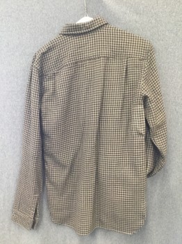 RALPH LAUREN, Dk Brown, Khaki Brown, Wool, Grid , Long Sleeves, Collar Attached, 2 Pockets with Button Down Flaps