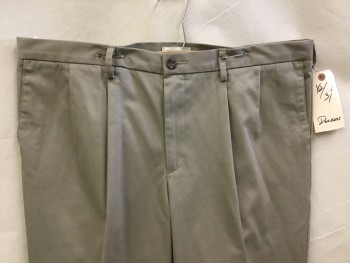 DOCKERS, Khaki Brown, Cotton, Polyester, Solid, Khaki, 2 Pleat Front, Zip Front, 4 Pockets