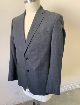 N/L, Dk Gray, Lt Gray, Black, Wool, Silk, Heathered, Single Breasted, Notched Lapel with Hand Picked Stitching, 2 Buttons, 3 Pockets Including 2 Large Patch Pockets at Hips, Purple Patterned Lining, Retro
