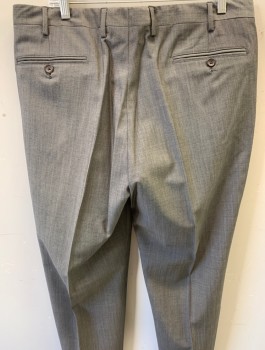 BROOKS BROTHERS, Gray, Wool, Cupro, Solid, Flat Front, Zip Fly, Button Tab, Belt Loops, 4 Pockets, Opened Hem