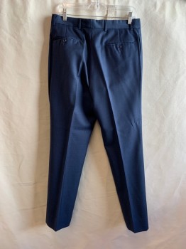 TOMMY HILFIGER, Blue, Wool, Solid, SUIT PANTS, Flat Front, 5 Pockets, Belt Loops, Zip Fly, Button Closure