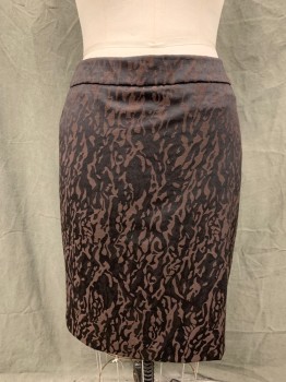 PECK & PECK, Brown, Black, Cotton, Polyester, Abstract , Pencil Skirt, 2" Waistband, Side Zip, Center Back Slit