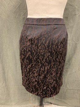Womens, 1990s Vintage, Suit, Skirt, PECK & PECK, Brown, Black, Cotton, Polyester, Abstract , H:44, W 36, Pencil Skirt, 2" Waistband, Side Zip, Center Back Slit