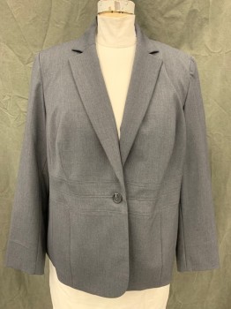 Womens, Blazer, JONES NEW YORK, Gray, Polyester, Heathered, 18, Single Breasted, C.A., Notched Lapel, 2 Buttons,  2 Panel Waistband, Shoulder Burn