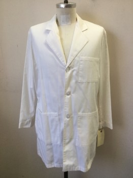 LANDAU, White, Poly/Cotton, Solid, 4 Buttons, 3 Pockets, Notched Lapel, Short, Mens, Back Belt Waistband with Pleats