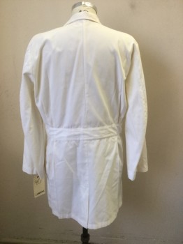 LANDAU, White, Poly/Cotton, Solid, 4 Buttons, 3 Pockets, Notched Lapel, Short, Mens, Back Belt Waistband with Pleats