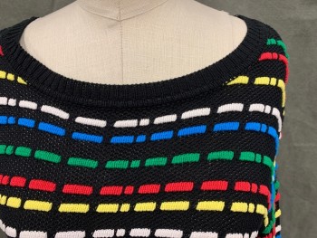 Womens, Dress, Piece 1, ENDLESS ROSE, Black, Red, Yellow, White, Blue, Wool, Cotton, Stripes, Dots, S, Multicolor Knit Raised Dotted Stripe, Pullover Sweater, Ribbed Knit Scoop Neck, Ribbed Knit Waistband/Cuff