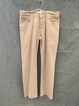 Mens, Casual Pants, 7 FOR ALL MANKIND, Khaki Brown, Cotton, Solid, 36/34, Zip Fly Belt Loops, 5 Jean Style Pockets