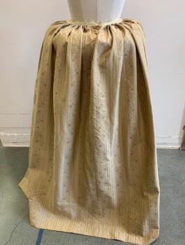Womens, Historical Fiction Skirt, N/L MTO, Champagne, Beige, Slate Blue, Polyester, Floral, Stripes - Vertical , W:27, Brocade, with 1" Wide Beige Grosgrain Waistband, Gathered at Sides and Back, Floor Length, Snap Closures in Back, Made To Order Reproduction